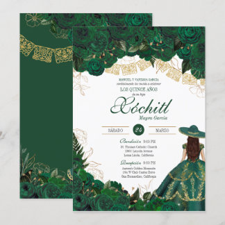 Grüne Rose Elegante Emerald Charro Quinceanera Einladung