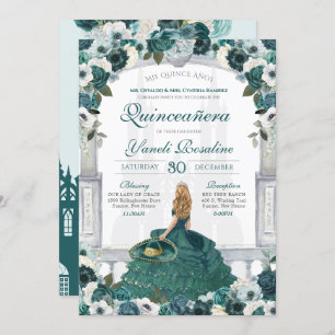 Grüne Rose Elegante Prinzessin Charro Quinceañera Einladung