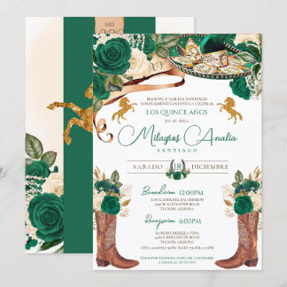 Grüne Rose Extravaganter Western Charro Quinceaner Einladung