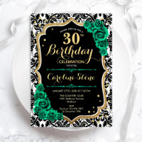 Grüne Rose Gold Black Damask 30. Geburtstag