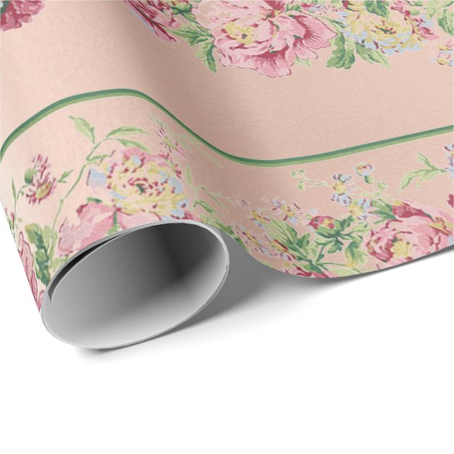 Grüne Rose mit blühender Minze Pink Pearly Pastel  Geschenkpapier (Rolleneckpunkt)
