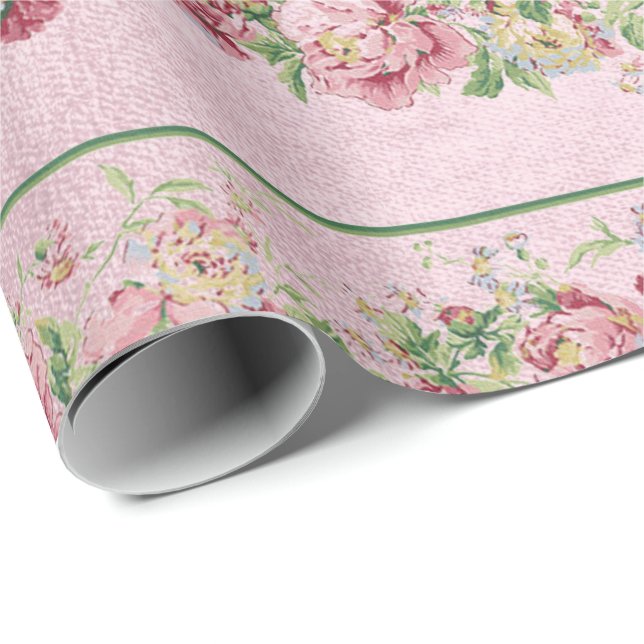 Grüne Rose mit Blumenguss Pink Pearly Pastel Vip Geschenkpapier (Rolleneckpunkt)