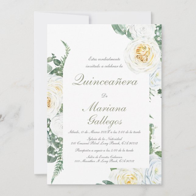 Grüne Rose Quinceanera Einladung (Vorderseite)