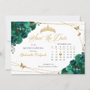 Grüne Rose und Gold Quinceñera Save the Date Einladung