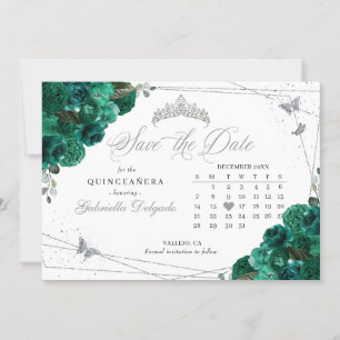 Grüne Rose und Silver Quinceñera Save the Date Einladung
