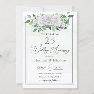 Grüne Rosen 25. Hochzeitstag Einladung