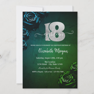 Grüne Rosen Gothic 18. Geburtstag Einladung