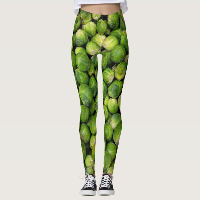 Grüne Rosenkohl-Muster Lustiges Gemüse Leggings (Vorderseite)