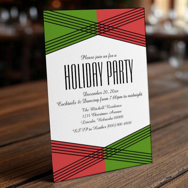 Grüne Rote Deko Feiertag einladen Einladung (Green Red Colorful Deco Holiday Party Invite)