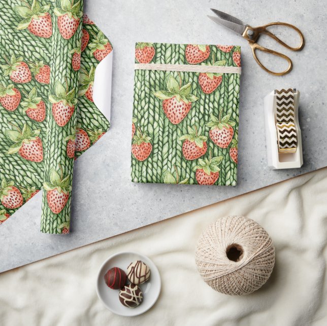 Grüne Rote Erdbeeren Obst Geburtstag Geschenkpapier (Kunsthandwerk)