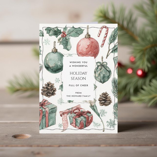 Grüne rote Floral Whimsical Watercolor Weihnachtsk (Von Creator hochgeladen)