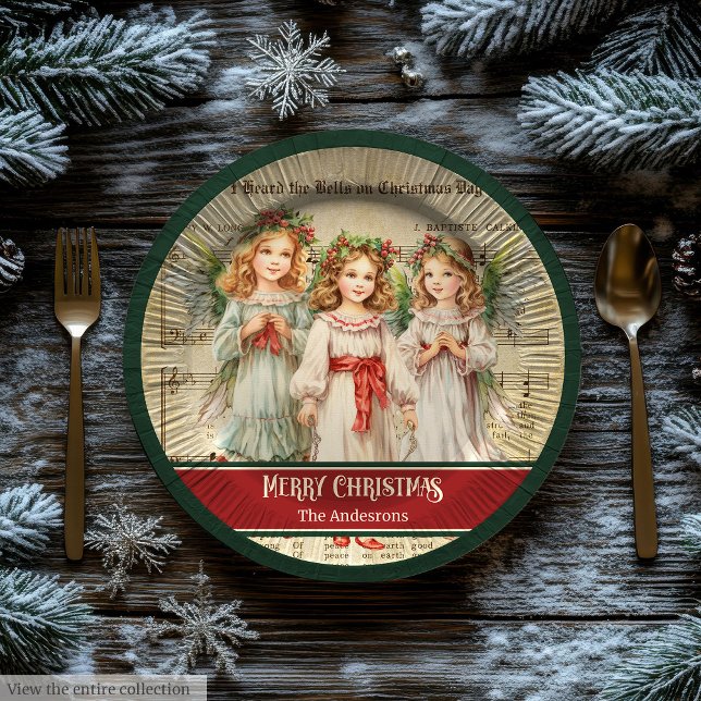 Grüne Rote Frohe Weihnachten Teller Engel Andenken (Green Red Merry Christmas Plates Angels Keepsake)