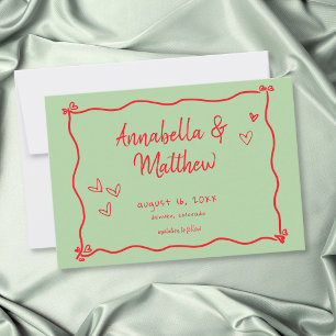 Grüne rote handgezeichnete Herz Hochzeit Whimsical Save The Date