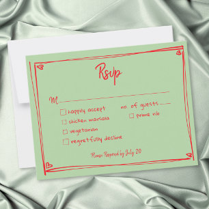 Grüne rote handgezeichnete Herz Whimsical Hochzeit RSVP Karte