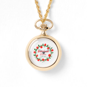 Grüne rote Kränze hinzufügen Namen Brautjungfrau G Armbanduhr