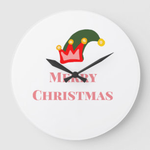 Grüne rote Mütze frohe Weihnachten Name Text hinzu Große Wanduhr