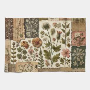 Grüne Röte Rosa Patchwork-Quilt Rustikales Florale Geschirrtuch