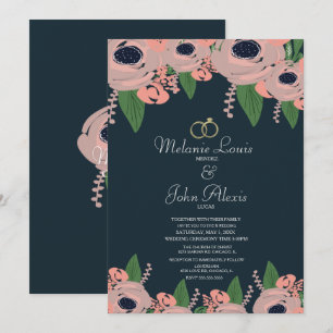 Grüne Röte Rosa Rosen Blumen Botanik Hochzeit Einladung