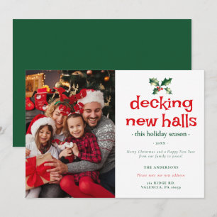 Grüne rote Stechpalmen-Deckung Neue Hallen Zuhause Feiertagskarte