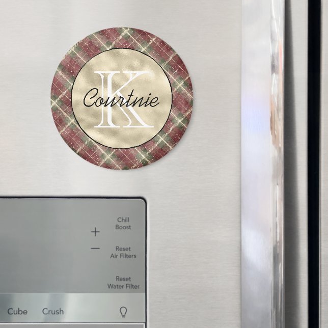 Grüne rote Streifen goldenes Monogramm      Magnet (In Situ (Kühlschrank))
