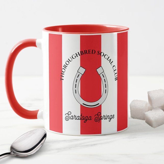 Grüne Rote Streifen Horseshoe Tasse (Thoroughbred Horse Racing Social Club Custom Mug in Red)