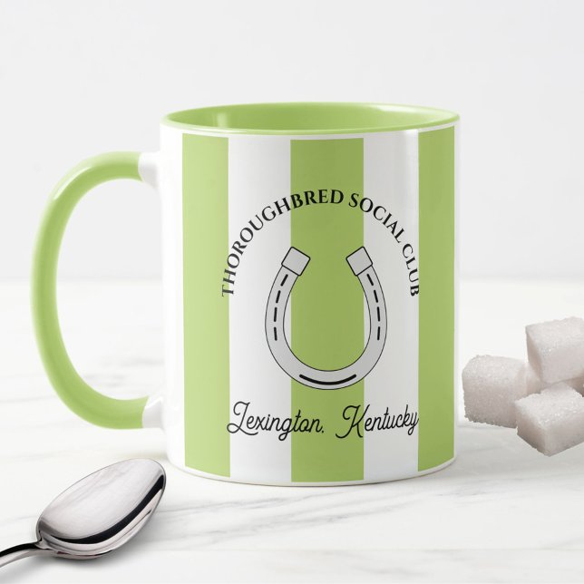 Grüne Rote Theissen Tasse (Thoroughbred Horse Racing Social Club Custom Mug in Green Cabana Stripes)