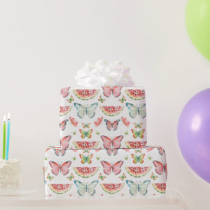 Grüne Rote Wassermelone Blaue Schmetterlinge Gebur Geschenkpapier