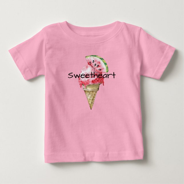 Grüne Rote Wassermelonen-Eiscreme-Kegel-Schatz Baby T-shirt (Vorderseite)