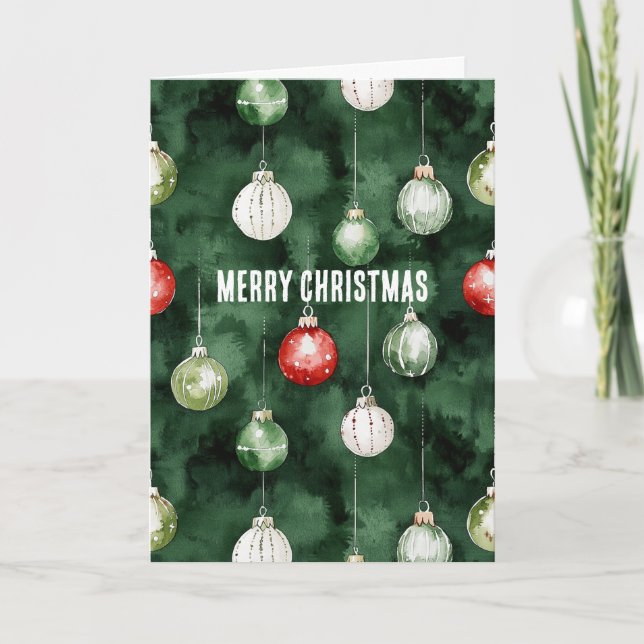 Grüne Rote Weihnachts Ornamente Karte (Vorderseite)
