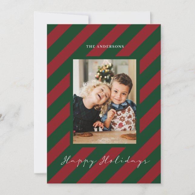 Grüne Rote Weihnachtskarten Foto Feiertagskarte (Vorderseite)
