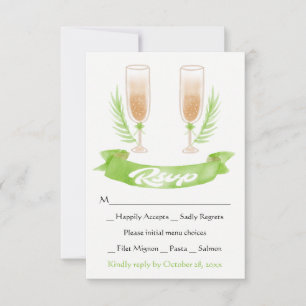 Grüne RSVP-Wasserfarbe Champagnergläser Hochzeit RSVP Karte