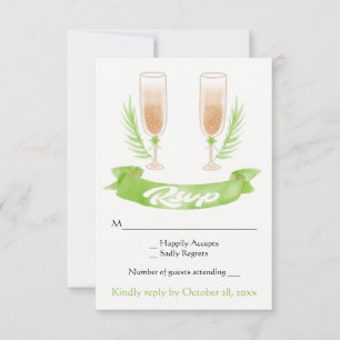 Grüne RSVP-Wasserfarbe Champagnergläser Hochzeit RSVP Karte