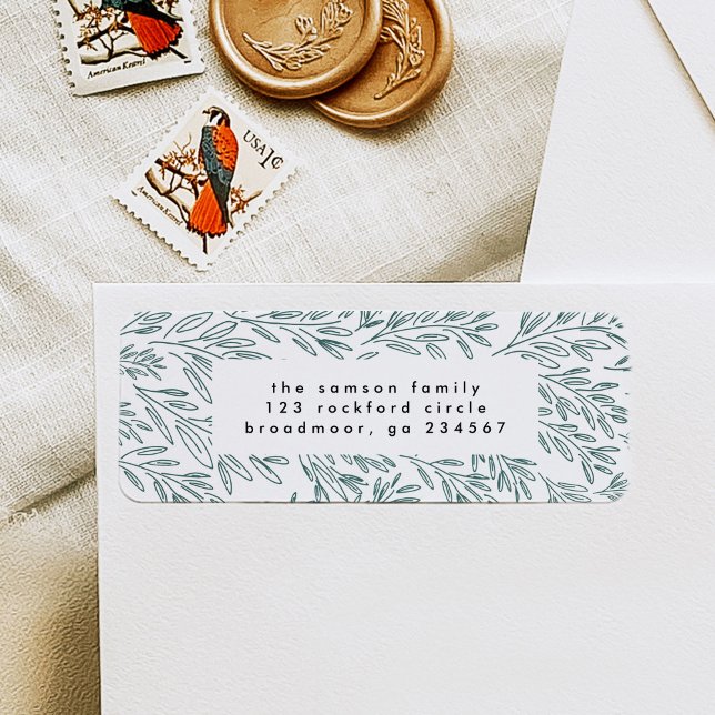 Grüne Rücksendeadresse (Green vines hand-drawn botanical festive return address label.)
