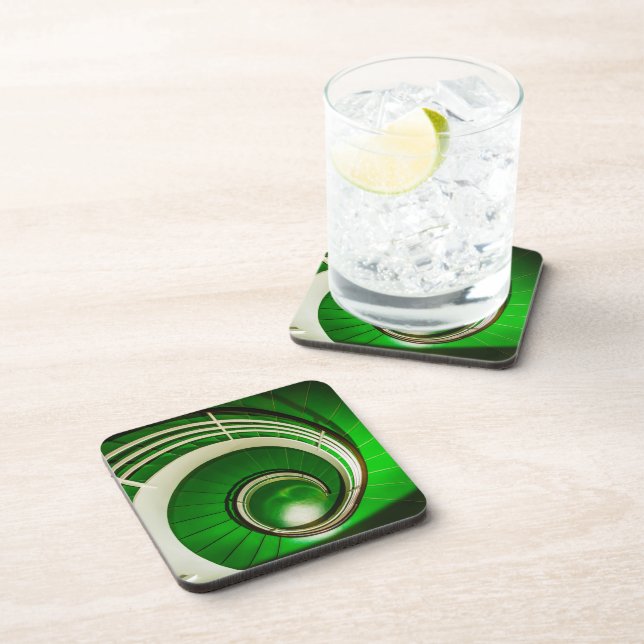 Grüne Rundtreppe Getränkeuntersetzer (Rechte Seite)