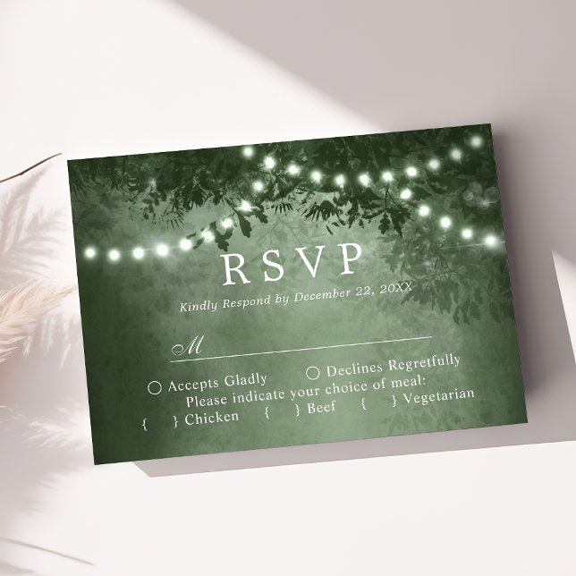 Grüne Rustikale Baumhütte Woodland Wedding RSVP Karte (Von Creator hochgeladen)