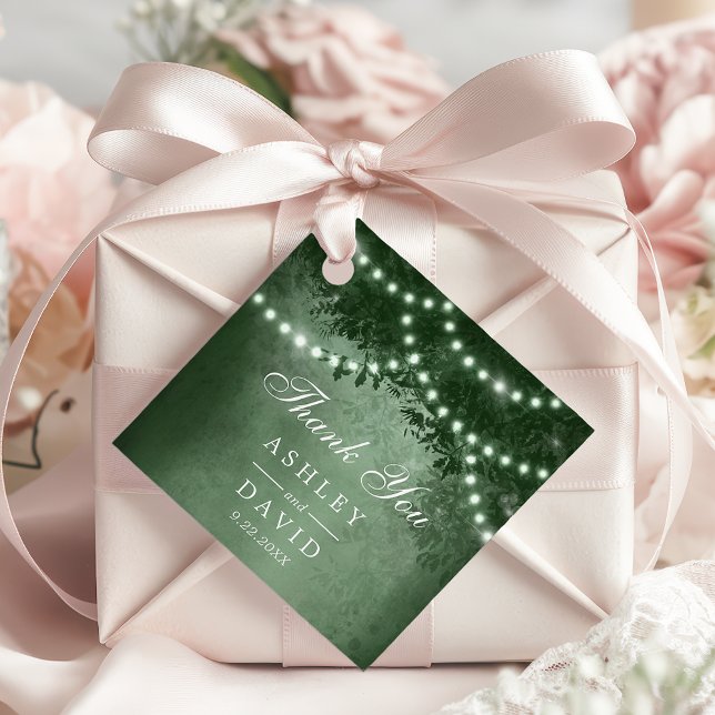 Grüne Rustikale Baumkanopie Lights Woodland Hochze Geschenkanhänger (Von Creator hochgeladen)