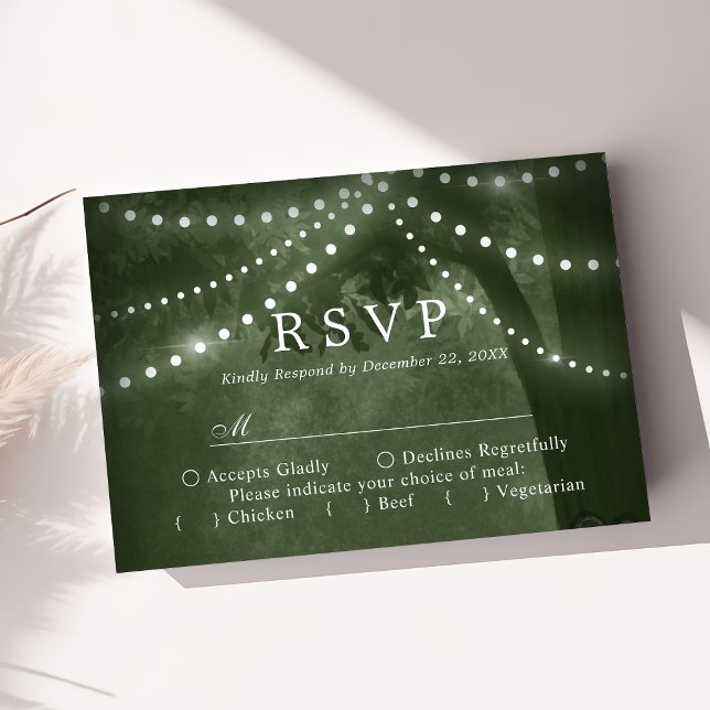 Grüne Rustikale Baumlichter Hochzeit RSVP (Von Creator hochgeladen)