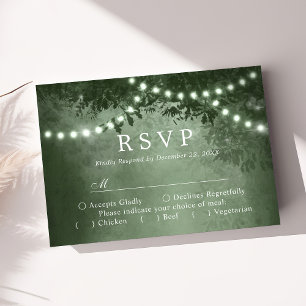 Grüne Rustikale Baumlichter Waldhochzeit RSVP Karte