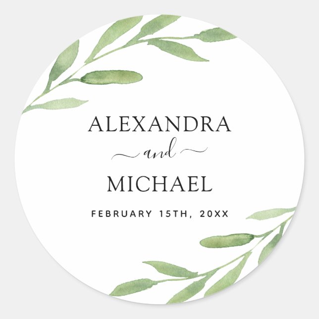Grüne Rustikale Einfache Elegante Wasserfarbenhoch Runder Aufkleber (Vorderseite)