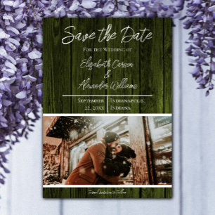 Grüne Rustikale Foto-Speicher Hochzeitseinladung Save The Date