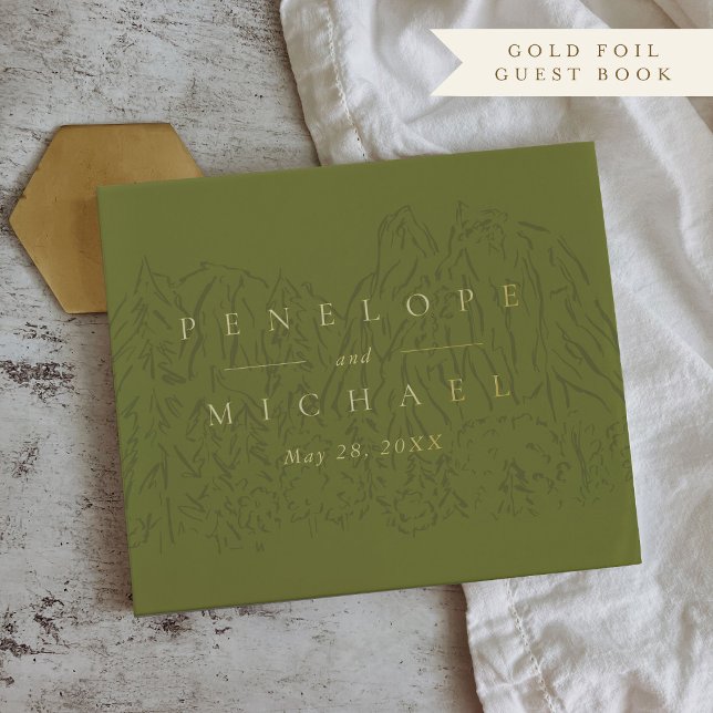 Grüne Rustikale Hochzeit im Nationalpark Mountain Gästebuch (Green Rustic Mountain National Park Wedding Foil Guest Book)