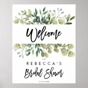 Grüne rustikale Hochzeitsshower-Willkommensschild Poster