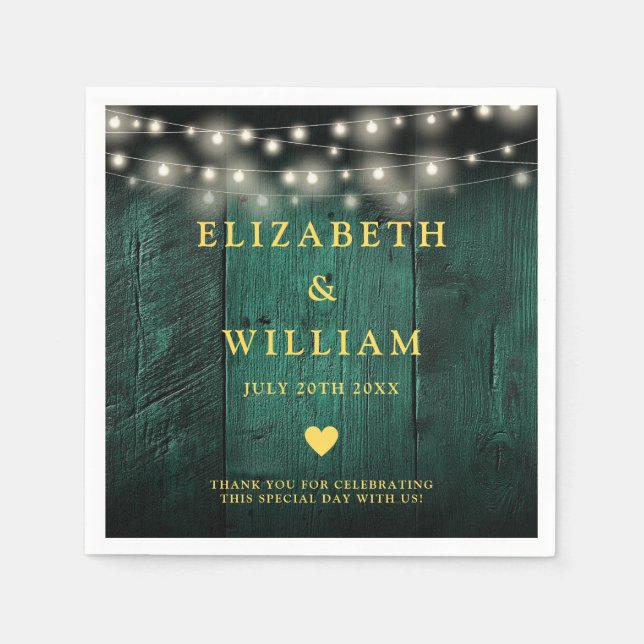 Grüne Rustikale Holz Boho Barn String Lights Hochz Serviette (Vorderseite)