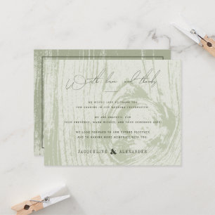 Grüne Rustikale Holzkorn Hochzeit im Frühling Dank Einladung