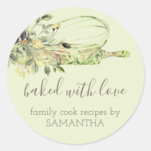 Grüne Rustikale Rolling Button Whisk Koch Bäckerei Runder Aufkleber (Vorderseite)