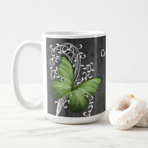 Grüne rustikale Schmetterling Personalisierte Kaff Kaffeetasse