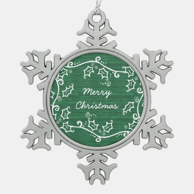 Grüne rustikale Schneeflocke Schneeflocken Zinn-Ornament (Vorderseite)