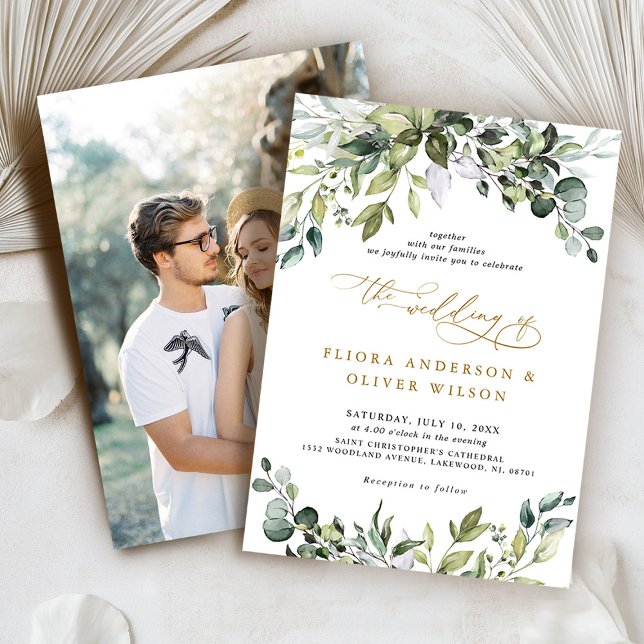 Grüne Rustikales botanisches Foto Hochzeit Einladung (Greenery Rustic Botanical Sage green Photo Wedding Invitation)