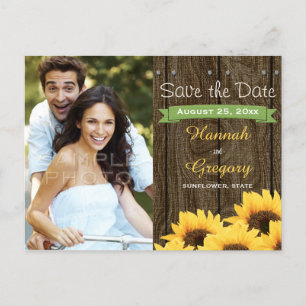 GRÜNE RUSTISCHE SONNENBLUME SAVE THE DATE POSTCARD ANKÜNDIGUNGSPOSTKARTE