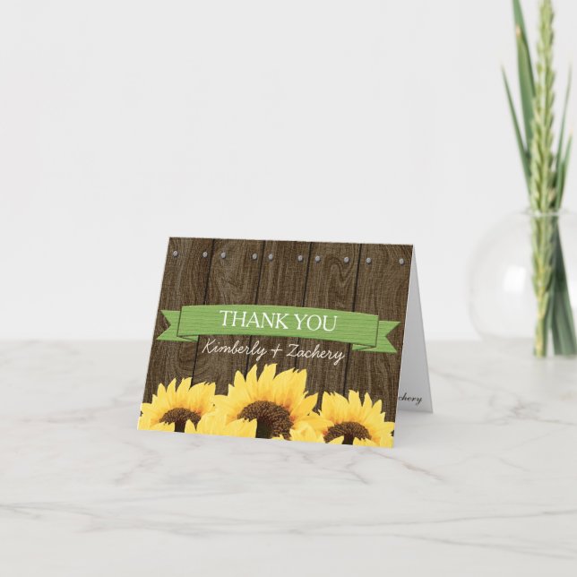 GRÜNE RUSTISCHE SONNENBLUMENFLÜSSE DANK KARTE (Vorderseite)
